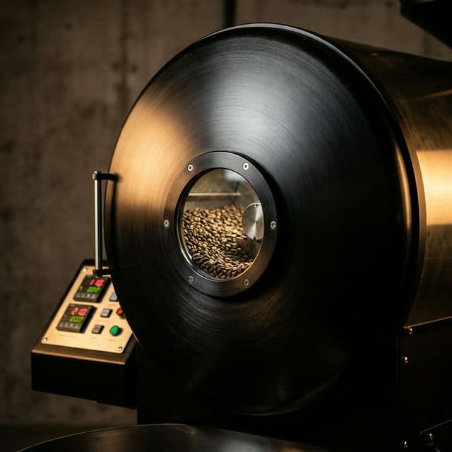 Coffee roasting workshop with a drum roaster